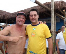 O governador Carlos Massa Ratinho Junior, caminhou na Orla de Matinhos e participou do lançamento das atividades esportivas na Operação Verão Paraná, com o Jogo dos Atletas, na arena multiuso. Foto: Rodrigo Felix Leal/ANPR