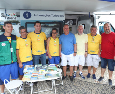 O governador Carlos Massa Ratinho Junior, caminhou na Orla de Matinhos e participou do lançamento das atividades esportivas na Operação Verão Paraná, com o Jogo dos Atletas, na arena multiuso. Foto: Rodrigo Felix Leal/ANPR