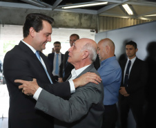 O governador Carlos Massa Ratinho Junior afirmou nesta quarta-feira (23), na solenidade de comemoração pelos 56 anos da Sanepar e de posse da nova diretoria, que a missão da empresa é avançar em oferta de água e sistema de esgoto, chegando a localidades que ainda não contam com estes serviços.Foto: Rodrigo Felix Leal/ANPr