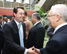 O governador Carlos Massa Ratinho Junior afirmou nesta quarta-feira (23), na solenidade de comemoração pelos 56 anos da Sanepar e de posse da nova diretoria, que a missão da empresa é avançar em oferta de água e sistema de esgoto, chegando a localidades que ainda não contam com estes serviços.Foto: Rodrigo Felix Leal/ANPr