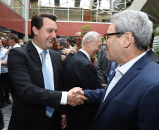 O governador Carlos Massa Ratinho Junior afirmou nesta quarta-feira (23), na solenidade de comemoração pelos 56 anos da Sanepar e de posse da nova diretoria, que a missão da empresa é avançar em oferta de água e sistema de esgoto, chegando a localidades que ainda não contam com estes serviços.Foto: Rodrigo Felix Leal/ANPr