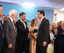 O governador Carlos Massa Ratinho Junior afirmou nesta quarta-feira (23), na solenidade de comemoração pelos 56 anos da Sanepar e de posse da nova diretoria, que a missão da empresa é avançar em oferta de água e sistema de esgoto, chegando a localidades que ainda não contam com estes serviços.Foto: Rodrigo Felix Leal/ANPr