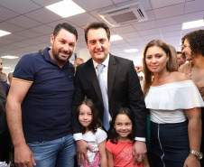 O governador Carlos Massa Ratinho Junior afirmou nesta quarta-feira (23), na solenidade de comemoração pelos 56 anos da Sanepar e de posse da nova diretoria, que a missão da empresa é avançar em oferta de água e sistema de esgoto, chegando a localidades que ainda não contam com estes serviços.Foto: Rodrigo Felix Leal/ANPr