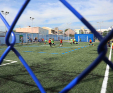O governador Carlos Massa Ratinho Junior e o prefeito de Curitiba, Rafael Greca, inauguraram neste sábado (02) um parque esportivo no Bairro Novo. A estrutura conta com quadra de futebol com grama sintética, pista de skate com oito obstáculos e quadra poliesportiva. Curitiba,02/02/2019 Foto:Jaelson Lucas / ANPr