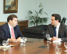 Governador Carlos Massa Ratinho Júnior recebe o presidente da Câmara dos Deputados, Rodrigo Maia. Curitiba, 15/02/2019. Foto: Rodrigo Felix Leal/ANPr