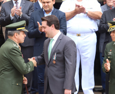 Os 74 anos da Tomada de Monte Castelo, batalha no Norte da Itália que marcou a participação da Força Expedicionária Brasileira (FEB) na Segunda Guerra Mundial, foram lembrados nesta quinta-feira (21/2), em cerimônia no Museu do Expedicionário, em Curitiba. O governador Carlos Massa Ratinho Junior participou no evento, junto com quatro expedicionários e familiares dos pracinhas.  -  Curitiba, 21/02/2019  -  Foto: Rodrigo Félix Leal/ANPr
