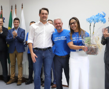 O governador Carlos Massa Ratinho Junior empossa a nova diretoria do Instituto de Tecnologia do Paraná (Tecpar). Tomam posse como diretor-presidente do Tecpar, Fabio Cammarota; diretora comercial, Danielle Portela; o diretor de Desenvolvimento Tecnológico e Inovação, Rafael Rodrigues; e diretor de Administração e Finanças, Arnaldo da Fonseca. Foto: José Fernando Ogura/ANPr