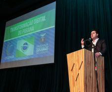 O governador Carlos Massa Ratinho Junior na apresentação das diretrizes da Celepar nesta sexta-feira (15) no Teatro Bom Jesus em Curitiba.   Curitiba, 15/03/2019 -  Foto: Geraldo Bubniak/ANPr
