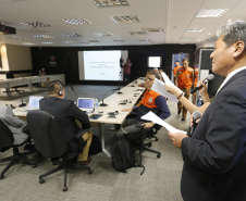 Reunião da Defesa Civil, Simepar e Jica, para discutir resultados do projeto de monitoramento metereológico por radar. N/F: presidente da JRC Brasil, Masaru Saito.Curitiba, 22-04-19.Foto: Arnaldo Alves / ANPr.