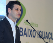 A Usina Hidrelétrica Baixo Iguaçu, último aproveitamento energético do Rio Iguaçu, foi inaugurada nesta quinta-feira (23) em Capanema, no Sudoeste do Estado. O empreendimento foi construído por um consórcio formado pela Copel e a Neonergia e recebeu investimento de R$ 2,3 bilhões. Foto: Rodrigo Felix Leal/ANPr