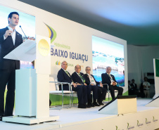 A Usina Hidrelétrica Baixo Iguaçu, último aproveitamento energético do Rio Iguaçu, foi inaugurada nesta quinta-feira (23) em Capanema, no Sudoeste do Estado. O empreendimento foi construído por um consórcio formado pela Copel e a Neonergia e recebeu investimento de R$ 2,3 bilhões. Foto: Rodrigo Felix Leal/ANPr