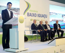 A Usina Hidrelétrica Baixo Iguaçu, último aproveitamento energético do Rio Iguaçu, foi inaugurada nesta quinta-feira (23) em Capanema, no Sudoeste do Estado