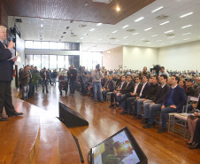 O governador Carlos Massa Ratinho Junior e o presidente da Copel, Daniel Pimentel Slaviero, anunciaram nesta sexta-feira (24) os investimentos da Companhia na região Oeste do Paraná para os próximos três anos. Foto: Jaelson Lucas/ANPr