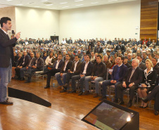 O governador Carlos Massa Ratinho Junior e o presidente da Copel, Daniel Pimentel Slaviero, anunciaram nesta sexta-feira (24) os investimentos da Companhia na região Oeste do Paraná para os próximos três anos. Foto: Jaelson Lucas/ANPr