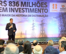 O governador Carlos Massa Ratinho Junior e o presidente da Copel, Daniel Pimentel Slaviero, anunciaram nesta sexta-feira (24) os investimentos da Companhia na região Oeste do Paraná para os próximos três anos. Foto: Jaelson Lucas/ANPr