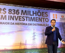 O governador Carlos Massa Ratinho Junior e o presidente da Copel, Daniel Pimentel Slaviero, anunciaram nesta sexta-feira (24) os investimentos da Companhia na região Oeste do Paraná para os próximos três anos. Foto: Jaelson Lucas/ANPr