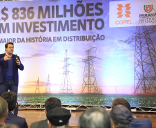 O governador Carlos Massa Ratinho Junior e o presidente da Copel, Daniel Pimentel Slaviero, anunciaram nesta sexta-feira (24) os investimentos da Companhia na região Oeste do Paraná para os próximos três anos. Foto: Jaelson Lucas/ANPr