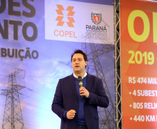 O governador Carlos Massa Ratinho Junior e o presidente da Copel, Daniel Pimentel Slaviero, anunciaram nesta sexta-feira (24) os investimentos da Companhia na região Oeste do Paraná para os próximos três anos. Foto: Jaelson Lucas/ANPr