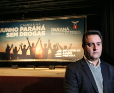 O governador Carlos Massa Ratinho Junior lança nesta terça-feira (04) no  auditório Poty Lazzarotto do Museu Oscar Niemeyer,  a campanha Junho Paraná Sem Drogas. O mês inteiro será dedicado à conscientização e prevenção quanto ao uso de entorpecentes.  Curitiba, 04/06/2019 -Foto: Geraldo Bubniak/ANPr