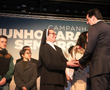 O governador Carlos Massa Ratinho Junior lançou nesta terça-feira (4) a campanha Junho - Paraná sem Drogas, que dedica o mês à ações de conscientização e prevenção ao uso de entorpecentes.   -  Curitiba, 04/06/2019  -  Foto: Rodrigo Felix Leal/ANPr