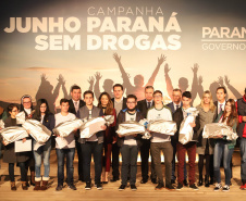 O governador Carlos Massa Ratinho Junior lançou nesta terça-feira (4) a campanha Junho - Paraná sem Drogas, que dedica o mês à ações de conscientização e prevenção ao uso de entorpecentes.   -  Curitiba, 04/06/2019  -  Foto: Rodrigo Felix Leal/ANPr