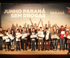 O governador Carlos Massa Ratinho Junior lançou nesta terça-feira (4) a campanha Junho - Paraná sem Drogas, que dedica o mês à ações de conscientização e prevenção ao uso de entorpecentes.   -  Curitiba, 04/06/2019  -  Foto: Rodrigo Felix Leal/ANPr