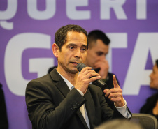 O  vice governador Darci Piana participa nesta segunda-feira (02) da apresentação da consolidação do Inquérito Digital Paraná. Com este sistema, que já foi implantado, todas as etapas dos inquéritos policiais passam a ser digitais, garantindo mais agilidade e economia.  Na foto o  secretário de Estado da Segurança Pública, coronel Romulo Marinho Soares .02/09/2019 -Foto: Geraldo Bubniak/AEN