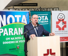 O Governo do Estado entrega os três principais prêmios do sorteio de Setembro do programa Nota Paraná, de R$ 20 mil, R$ 30 mil e R$ 50 mil. A solenidade de premiação acontece no Hospital das Clínicas, em Curitiba nesta quinta-feira (19). Na foto o  presidente dos Amigos do HC, Pedro de Paula Filho. Curitiba, 19/09/2019 - Foto: Geraldo Bubniak/AEN
