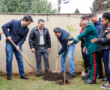 O governador Carlos Massa Ratinho Junior participou nesta segunda-feira (23), do plantio de árvores no Colégio Estadual Professora Maria Gai Grendel, no bairro Caximba, em Curitiba. O evento marcará o início do programa Paraná mais Verde, que vai incentivar o plantio de mudas de árvores nativas em todo o Estado. 