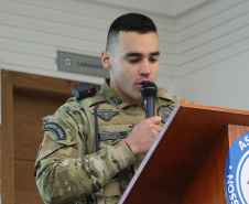 Curitiba, 23 de setembro de 2019. Aula inaugural Curso de Operações táticas Verticais. . Foto: discurso de abertura da aula inicial 1º Ten Zanato.