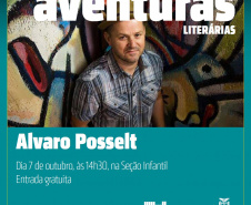 A Biblioteca Pública do Paraná promove nesta segunda-feira (7) mais um encontro do projeto Aventuras Literárias, com a participação do poeta Alvaro Posselt. Ele conversa com o público infantojuvenil sobre suas experiências como leitor e autor. O encontro acontece na Seção Infantil, às 14h30, com entrada gratuita. Curitiba03-10-2019 - Divulgação SECC