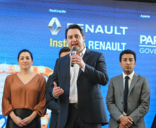 O governador Carlos Massa Ratinho Junior lança nesta quarta-feira (09) o projeto Cinema na Praça, que beneficiará cidades com até dez mil habitantes que não têm cinemas de rua ou em centros comerciais, no Palácio Iguaçu, em Curitiba.  09/10/2019 - Foto: Geraldo Bubniak/AEN