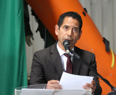 Curitiba, 17 de Outubro de 2019. Passagem de Comando BPMOA. Foto; discurso Secretario de Segurança Publica do Estado do Parana Cel Marinho.