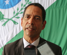 Curitiba, 17 de Outubro de 2019. Passagem de Comando BPMOA. Foto; entrevista Secretario de Segurança Publica do Estado do Parana Cel Marinho.