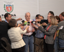O secretário da Administração e da Previdência, Reinhold Stephanes, concede nesta terça-feira (19) entrevista coletiva para detalhar a proposta do Governo de atualização da previdência dos servidores estaduais.Foto: Ari Dias/AEN
