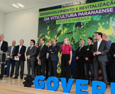 O Governador Carlos Massa Ratinho Júnior e o secretário estadual da Agricultura e Abastecimento, Norberto Ortigara, lançam nesta terça-feira (26),  o programa de Desenvolvimento e Revitalização da Viticultura e da Agroindústria Vitícola no Paraná, o Revitis.   Curitiba, 26/11/2019 - Foto: Geraldo Bubniak/AEN