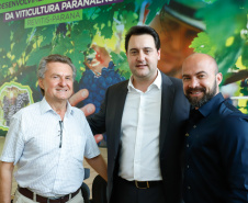 O governador Carlos Massa Ratinho Junior lançou nesta terça-feira (26), no Palácio Iguaçu, o programa Revitis, destinado a estimular a produção de uvas no Paraná. Iniciativa inédita no Estado, o programa está apoiado em quatro eixos: incentivo para a produção, reorganização da comercialização, desenvolvimento do turismo e apoio à agroindústria.