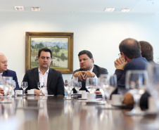O governador Carlos Massa Ratinho Junior conheceu nesta segunda-feira (09) o projeto de construção do Aeroporto Regional do Sudoeste. Prefeitos, empresários e representantes da região apresentaram, em reunião no Palácio Iguaçu, detalhes do terminal que seria erguido em Renascença.Foto:Jaelson Lucas / AEN