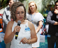 Diretora do CMEI Vera Cruz, Ediane Spaki, agradeceu doações
. Foto: Sanepar