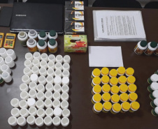 A Polícia Civil do Paraná (PCPR) prendeu 13 pessoas em flagrante, entre homens e mulheres, suspeitas de comercializar medicamentos “emagrecedores” de venda proibida, nesta terça-feira (17), em Curitiba. Os produtos eram ofertados nas redes sociais sem qualquer autorização do órgão responsável e enviados para todo o Estado. Cerca de 15 mil frascos dos remédios foram apreendidos durante a ação. Foto:SESP
