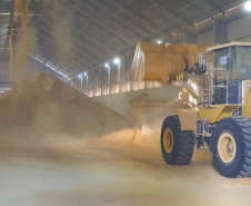 O Porto de Paranaguá embarca nesta semana a primeira carga de DDGS, um coproduto do processamento do milho para a fabricação de etanol – o que sobra do grão. A operação será um teste para que o produto passe a entrar na rotina das exportações paranaenses a granel. Neste primeiro lote, 27,5 mil toneladas serão levadas à Inglaterra pelo navio Interlink Acuity.Foto: Divulgação/INPASA