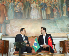 O governador Carlos Massa Ratinho Junior, recebe o embaixador da República Popular da China, Yang Wanming, no Palácio Iguaçu. - . Curitiba,14/03/2019 Foto: Rodrigo Félix Leal/AEN