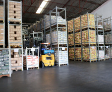 Mais de 1,8 mil toneladas de alimentos não perecíveis começaram a ser distribuídas para as mais de 2,1 mil escolas estaduais em todo o Paraná, nesta quarta-feira (15). Foto: Fundepar