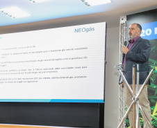 O Governador Carlos Massa Ratinho Junior lança nesta sexta-feira (17/01) o  projeto de transformação de subprodutos da agropecuária e da agroindústria em energias renováveis, no Biopark em Toledo. Serão implantadas uma usina de biometano (combustível veicular) e duas de geração de energia elétrica, a partir de dejetos suínos. Apresentação de Marcelo Nobrega da Neogás.Toledo, 17/01/2020 -  Foto: Geraldo Bubniak/AEN
