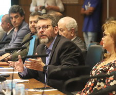 O governador Carlos Massa Ratinho Junior participa da reunião do secretariado. N/F: presidente do BRDE, Wilson Bley.
Curitiba, 21-01-20.
Foto: Arnaldo Alves / AEN.


