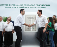 O governador Carlos Massa Ratinho Junior inaugurou nesta sexta-feira (31) a primeira escola técnica de operação florestal do Brasil, em Ortigueira, nos Campos Gerais. O Centro Estadual de Educação Profissional Florestal e Agrícola é fruto de uma parceria entre o Governo do Estado, a Klabin e a prefeitura. O investimento total foi de R$ 35 milhões, sendo R$ 12 milhões repassados pela Secretaria da Educação e do Esporte. Foto: José Fernando Ogura/AEN