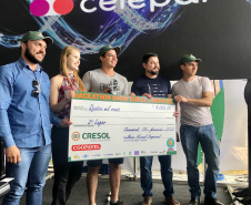 Competição apoiada pela Celepar e Fomento Paraná busca soluções inovadoras para serem aplicadas ao agronegócio. Solenidade de anúncio dos vencedores teve a presença do vice-governador.
Foto: CELEPAR