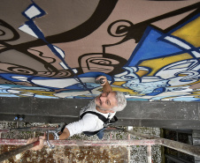 Marcelo Le, muralista e artista plástico. Museu Casa Alfredo Andersen(MCAA).Curitiba, 05 de fevereiro de 2020.Foto: Kraw Penas/SECC