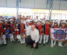 O governador Carlos Massa Ratinho inaugura a Escola Municipal Ana Zorning e confirma recursos para pavimentação, em Rio Negro, região sudeste do Paraná. Presentes no evento: prefeito de Rio Negro, Milton José Paizani; secretário de Desenvolvimento Urbano, João Carlos Ortega; secretário de Educação e do Esporte, Renato Feder; de Agricultura e Abastecimento, Norberto Ortigara; entre outros.Rio Negro, 13-02-20.Foto: Arnaldo Alves / AEN.