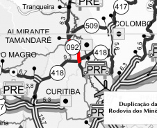 A partir desta segunda-feira (17) as obras de duplicação e ampliação da capacidade da PR-092, a Rodovia dos Minérios, vão começar a afetar o trânsito na capital paranaense. Será necessário interditar a pista esquerda sobre a ponte do Rio Barigui, um pouco antes do Contorno Norte de Curitiba, para execução de seis estacas que servirão de fundações para uma nova ponte.  -  Curitiba, 14/02/2020  -  Foto: Divulgação DER